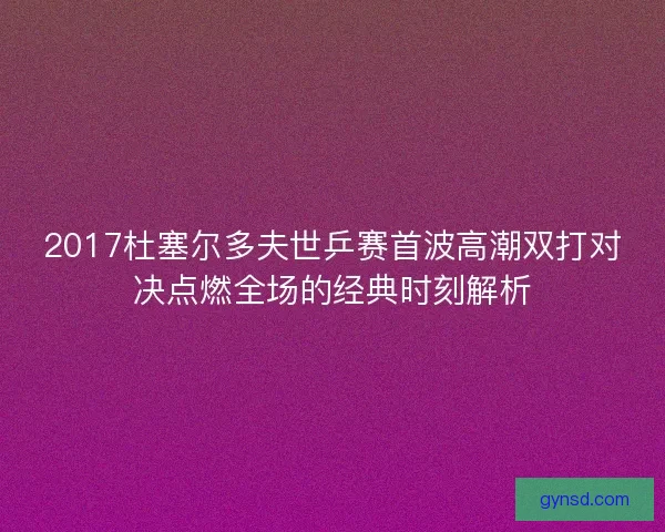 2017杜塞尔多夫世乒赛首波高潮双打对决点燃全场的经典时刻解析